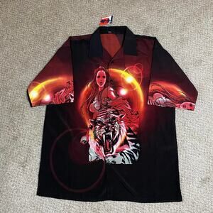 Y2K Anime Shirt Mens L* BIGND Sexy Girl Tiger Baggy Urban Hip Hop Oversized